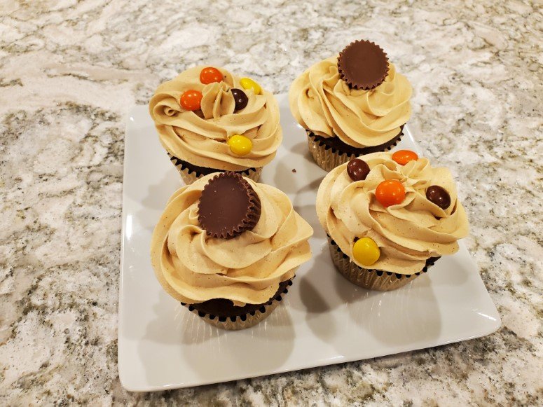 Decorated Cupcakes with Peanut Butter Frosting
