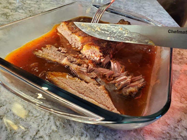 cutting slow cooker brisket