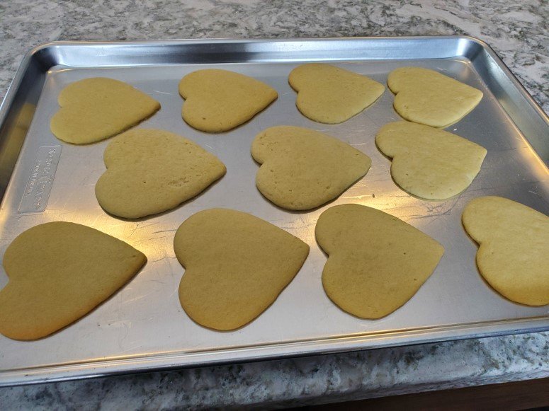 Heart cutout sugar cookies out of the oven